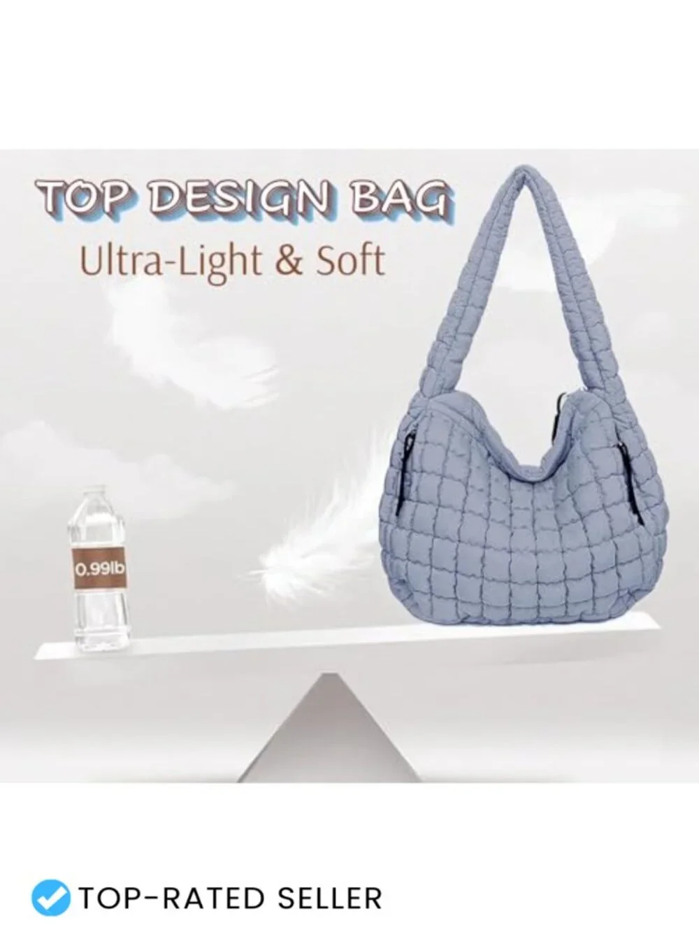 Large Quilted Puffer Hobo Bag Nylon Crossbody Shoulder Tote Lightweight Puffy